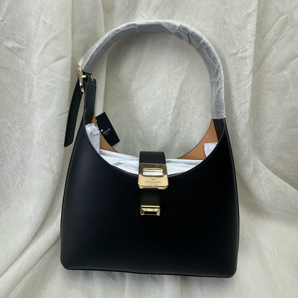 Kate Spade Phoebe Large Black Leather Shoulder Bag Gold Hardware NWT - Picture 6 of 7